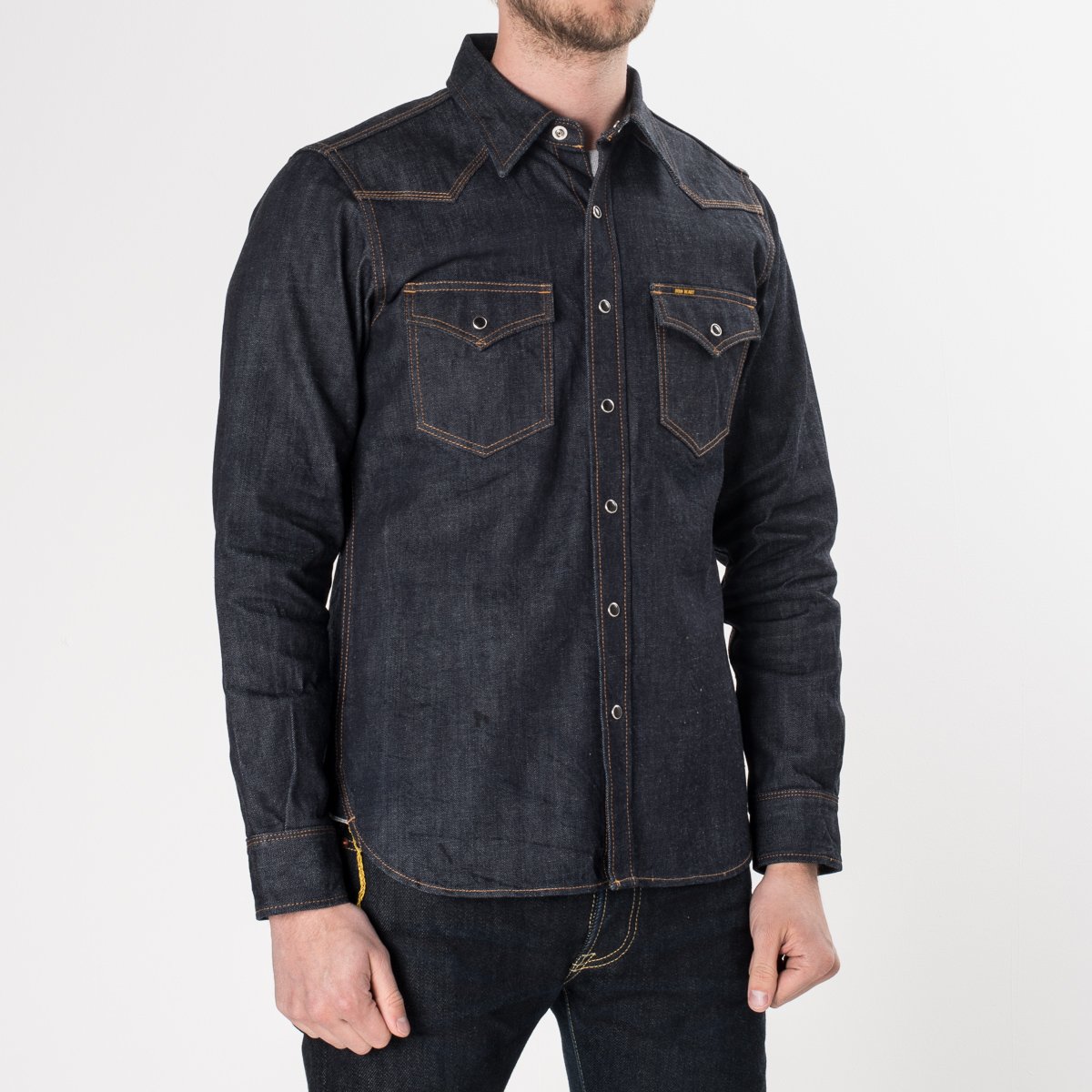 IHSH-33-Indigo | Iron Heart 12oz Indigo Denim Workshirt With Black Snaps