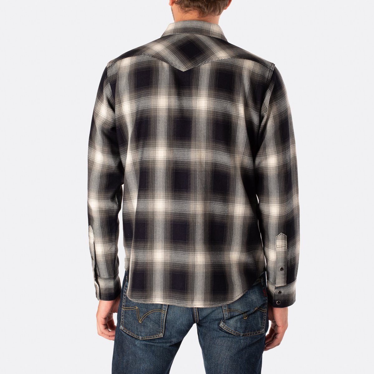 Iron Heart 9oz Selvedge Ombré Check Western Shirt - Indigo/Grey