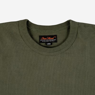 Iron Heart 11oz Cotton Knit Long Sleeved Crew Neck Sweater in oLIVE