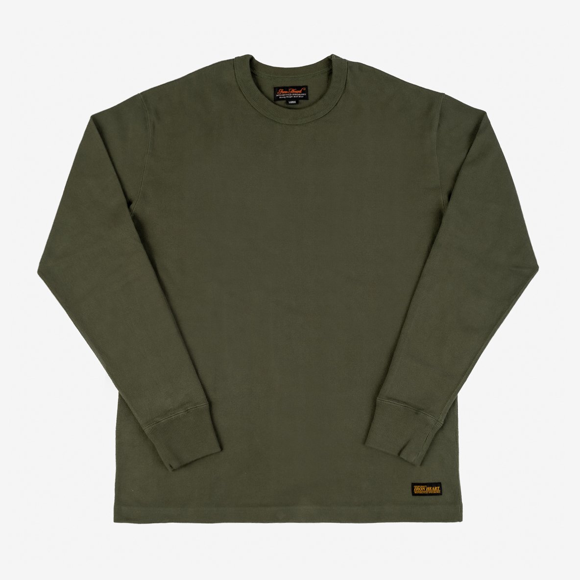 Iron Heart 11oz Cotton Knit Long Sleeved Crew Neck Sweater in oLIVE