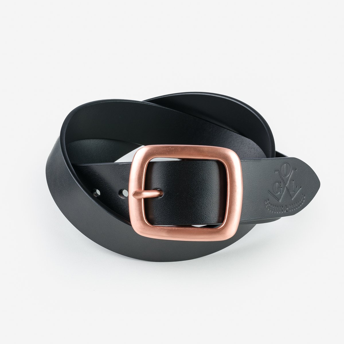 OGL Single Prong Copper Garrison Buckle Leather Belt Full Dyed Black