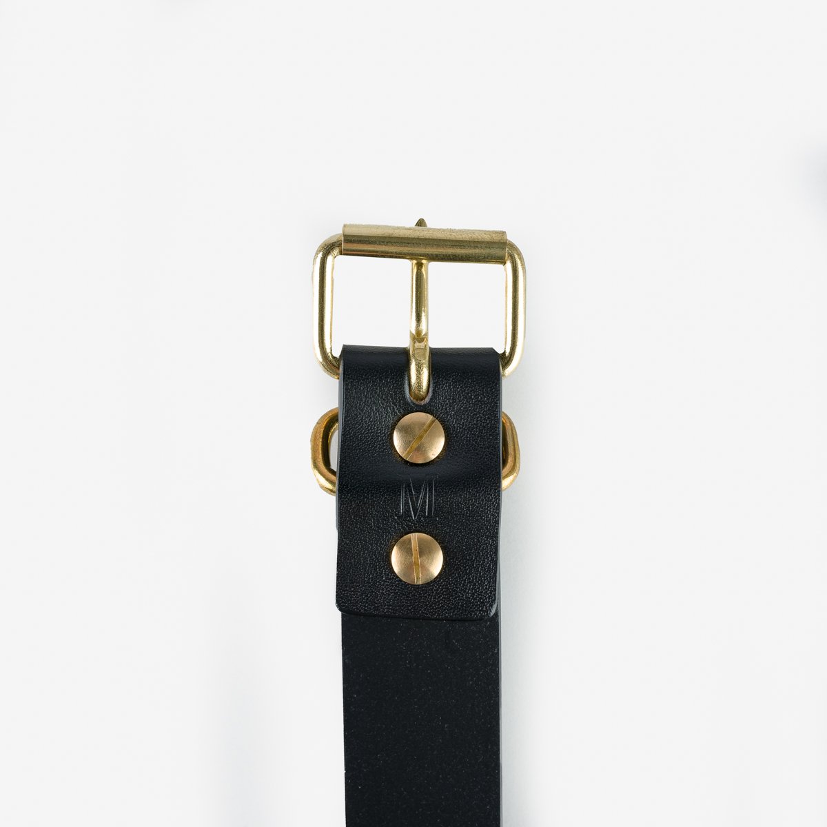 OGL Single Prong Brass Roller Buckle Leather Belt - Full Dyed Black