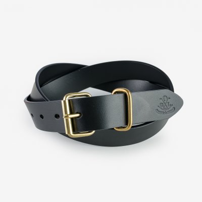 Black Leather Belt With Brass Double G Buckle