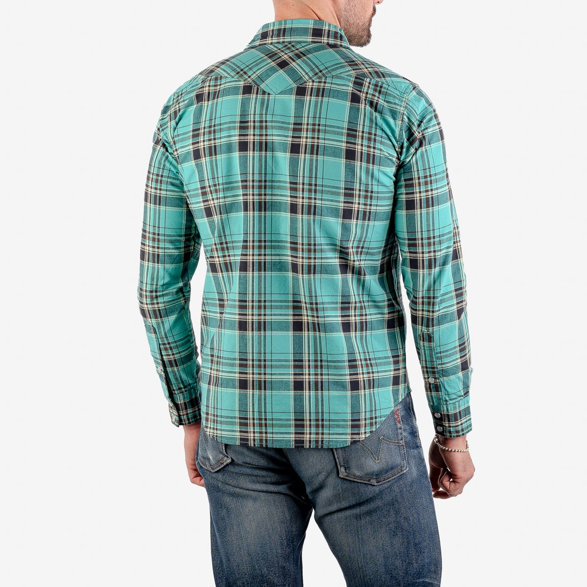 5oz Selvedge Madras Check Western Shirt - Green