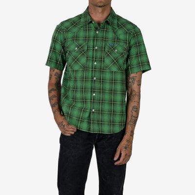 5oz Selvedge Short Sleeved Western Shirt - Green Vintage Check