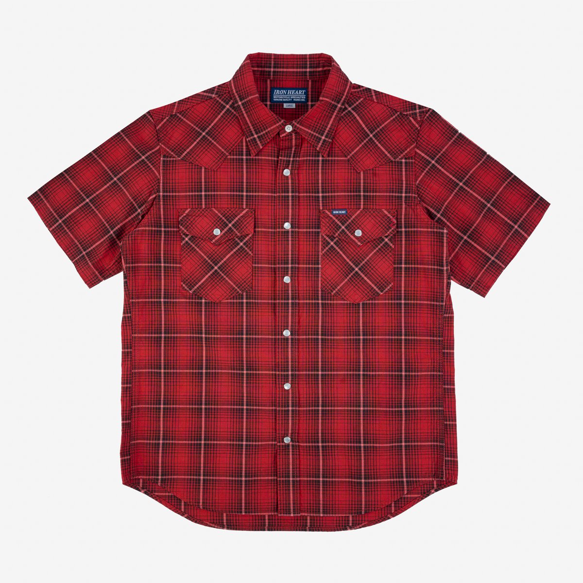 5oz Selvedge Short Sleeved Western Shirt - Red Vintage Check