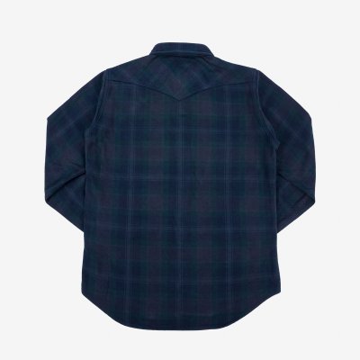 Ultra Heavy Flannel Crazy Check Western Shirt - Navy Overdyed Black