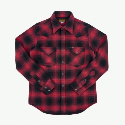 Iron Heart Japanese Ultra Heavy Flannel Ombré Check Western Shirt - Red /Black