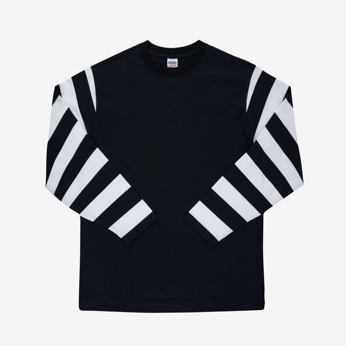 7.5oz Cotton Long Sleeved Crew Neck Border Tee Black Body with Striped Arms